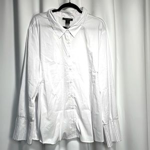 Ashley Stewart Woman’s White blouse with pleated cuffs size 34